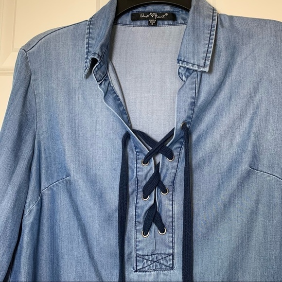 New! Lace up tencel Velvet Heart long sleeve denim top S - Picture 2 of 7